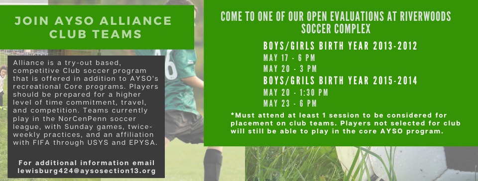 AYSO Alliance Club Team Open Tryouts