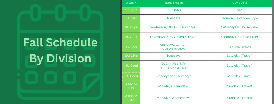 Practice Schedule Fall 2023
